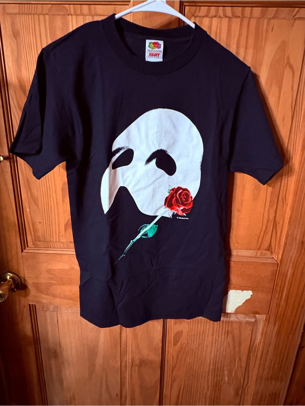 Fruit of the Loom Black T‑Shirt with White Phantom Mask & Red Rose Graphic